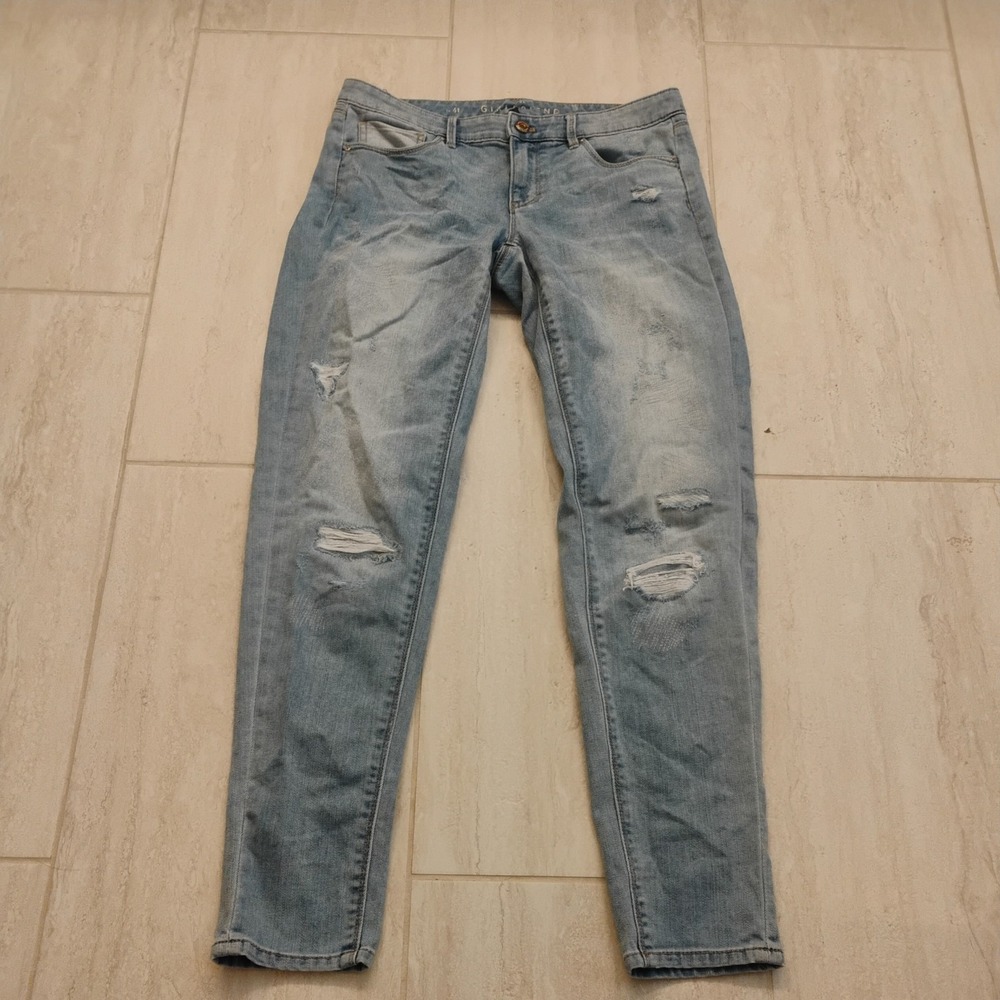 White House Black Market Soft Girlfriend Jeans Womens 4 Long Distressed Denim